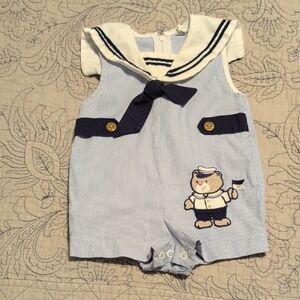 Sailor-Themed Baby Romper with Bear Design